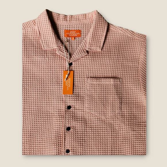 Negative Spaces Mens Salmon Waffle Knit ButtonUp Short Sleeve Casual Boxfit Sz S - Picture 3 of 8